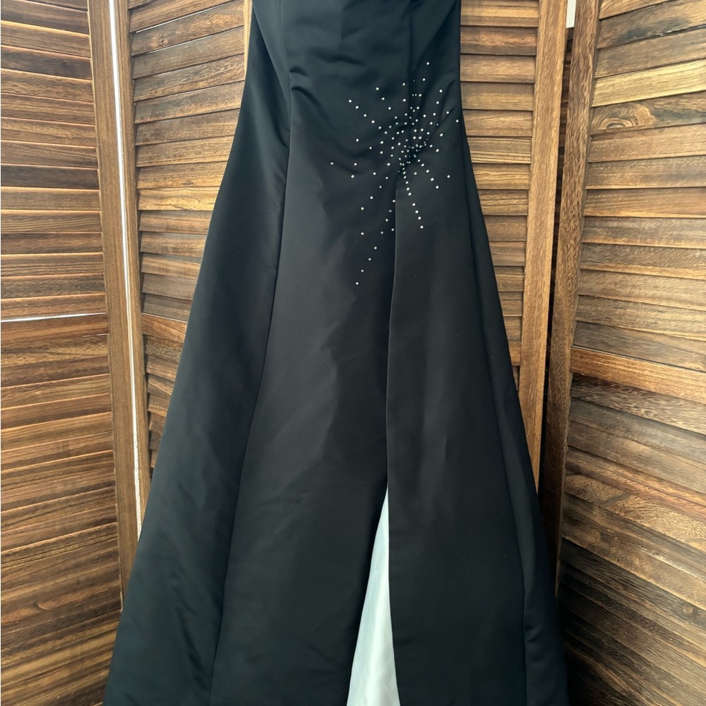 Elegant Black Gown with Rhinestone Detail